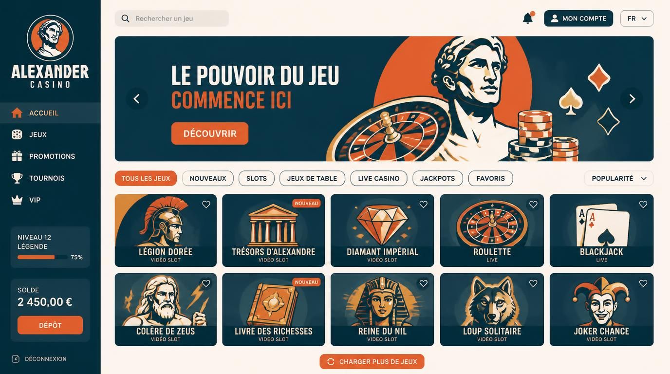 Galerie de jeux étendue et interface responsive